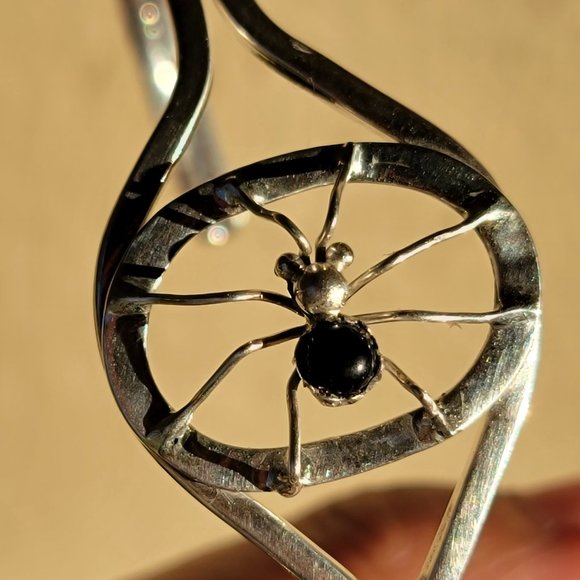 Native American signed Dean 925 sterling silver handmade spider onyx web bracele - Picture 7 of 16